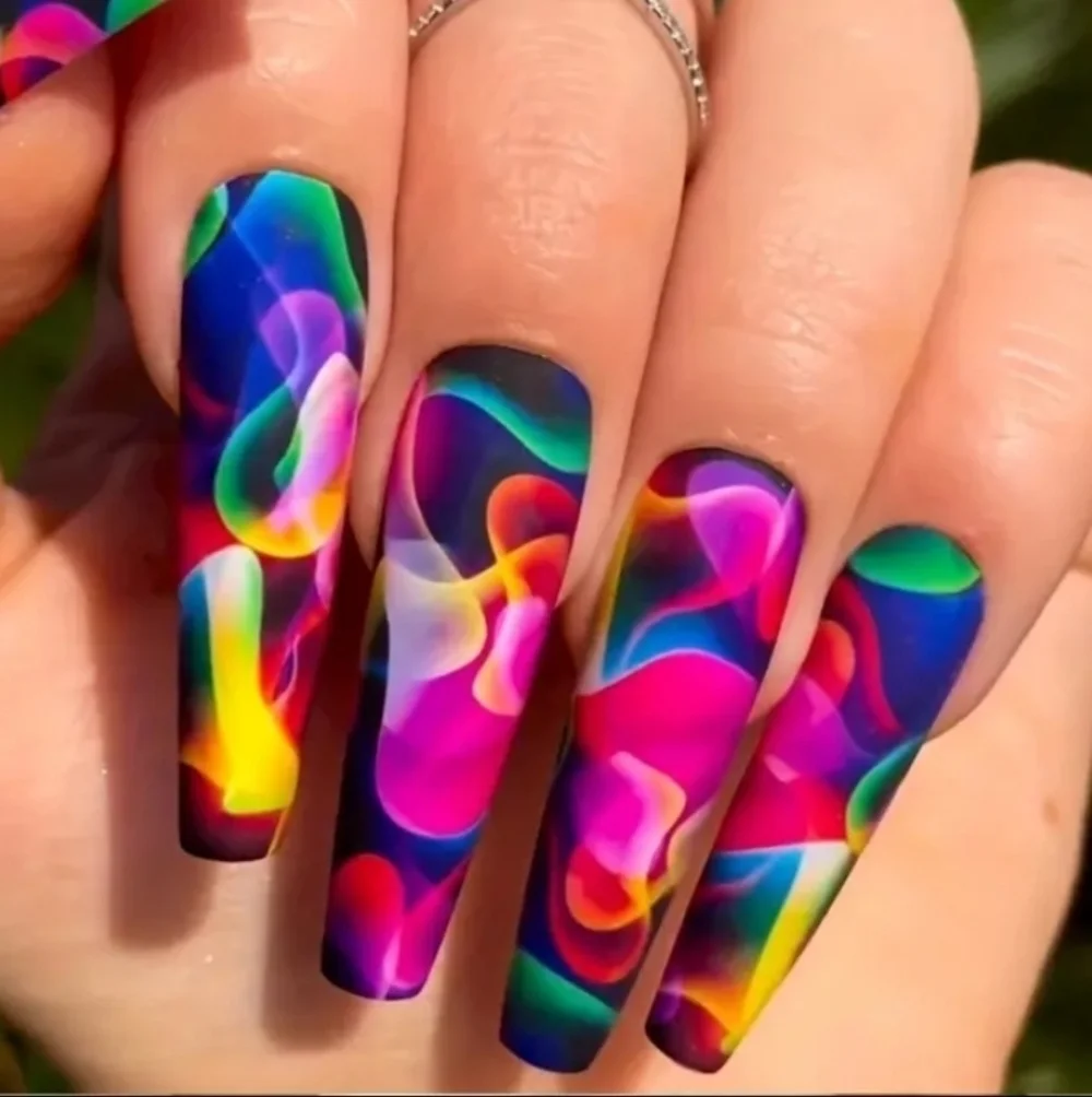 🔥3/$21 Multicolor Flame design Matte finish Press on nails 24 count